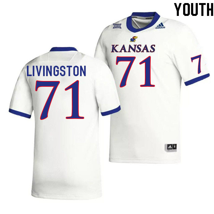 Youth #71 James Livingston Kansas Jayhawks College Football Jerseys Stitched Sale-White - Click Image to Close